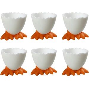 NIB 6pcs Egg Cup Holder Chicken Feet with Steel Egg Cracker Topper